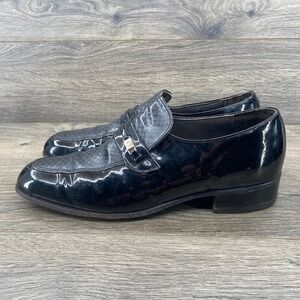 VTG Hanover Mens Black Patent Leather Loafers Dress Shoes Size 8.5